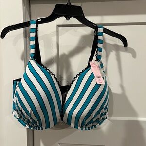 Cacique Turquoise and White Striped Bra